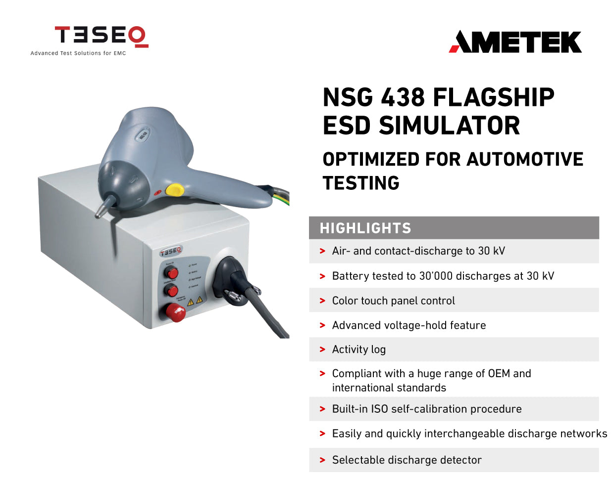 Teseq NSG 438 - 30 KV Battery Powered ESD Simulator